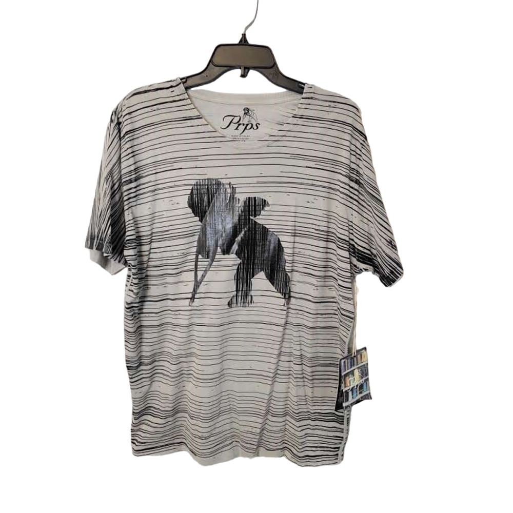 PRPS Gray Striped 100% Cotton Short Sleeve Pullover Men's T-shirt Size 2XL NWT